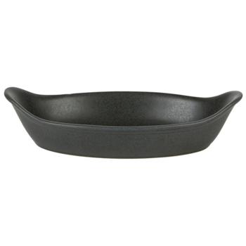 Rustico Stoneware. Carbon Oval Eared Dish, Medium